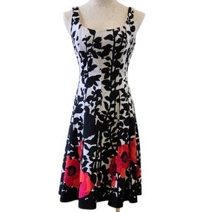 Nine West Black and White Fit and Flare Sleeveless Floral Dress Women's 4